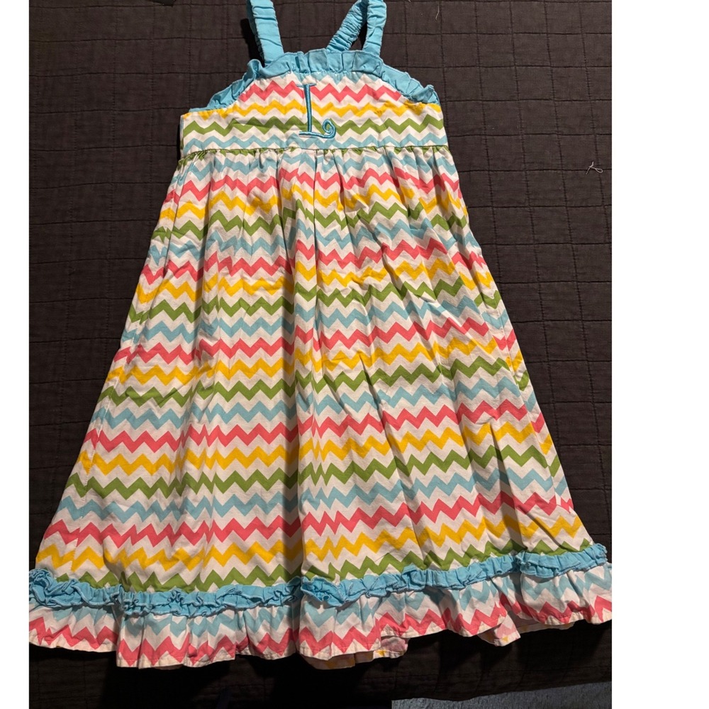 Smockadot Kids Girls Size 8 Chevron Sun Dress Ruffle Initial L Multicolor Zigzag